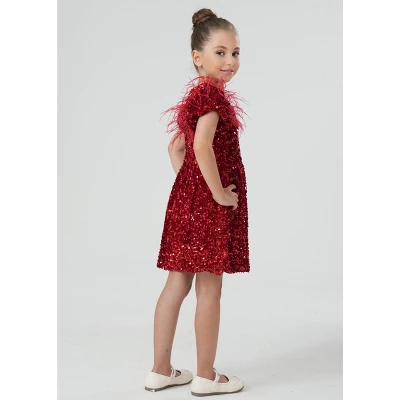 2Bunnies Girls' Christmas New Year Holiday Party Sequin Dress Feather Puff Sleeve 5 2Bunnies Girls' Christmas New Year Holiday Party Sequin Dress Feather Puff Sleeve - Image 5
